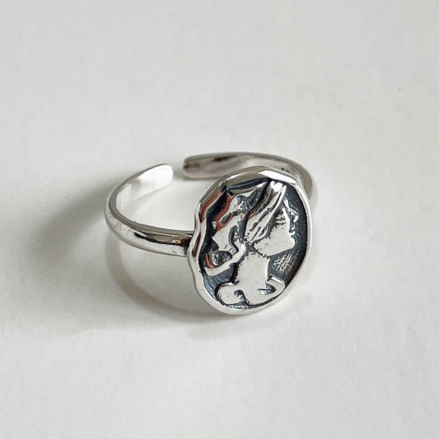 925 Sterling Silver Geometric Ring Vintage Minimalist Artistic Bohemian