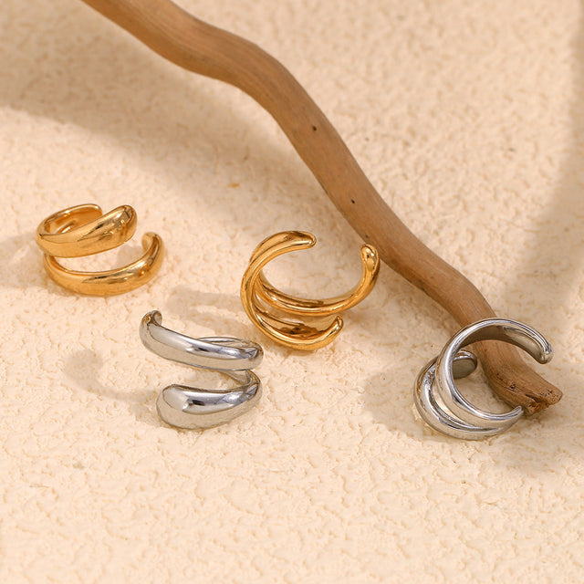 Fashion Minimalist Geometric Double Layer U-Shape Ear Cuffs Stainless Steel 18K Gold Plated for Women