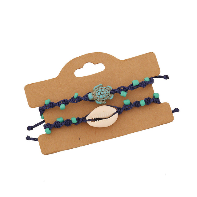 Original Design Shell Turtle Bracelet for Women with Woven Beaded Texture and Natural Seashell Accents