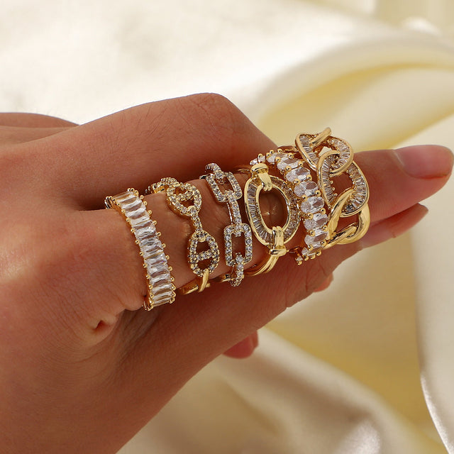 Minimalist Bohemian Copper Ring with Zircon Inlay Adjustable Band for Women