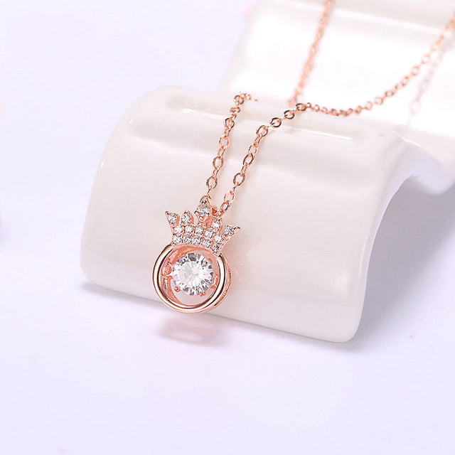 Charming Crown-Shaped Titanium Steel Necklace with Rhinestone Inlay for Women, Minimalist Clavicle Chain