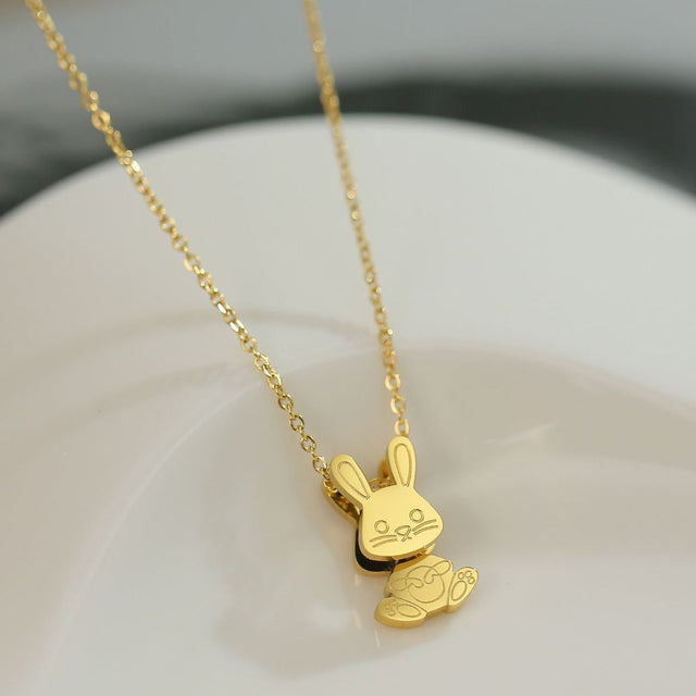 Cute Rabbit-Shaped Titanium Steel Necklace for Women with Minimalist and Fashion-Forward Design, Hypoallergenic Locket Chain