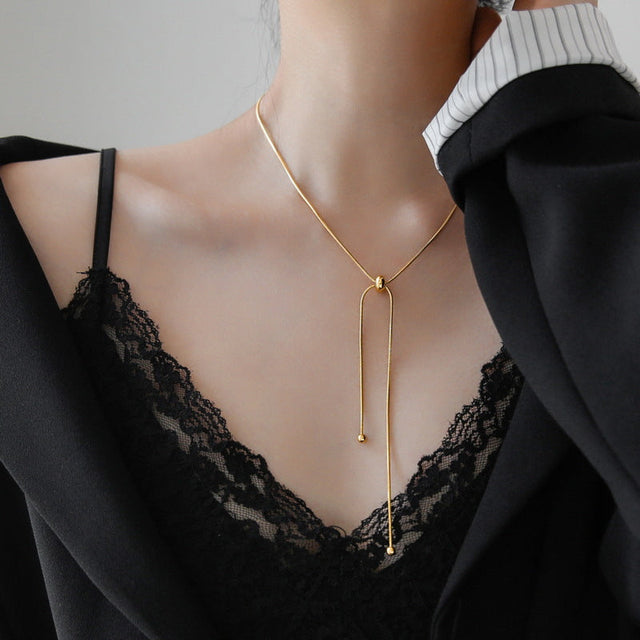 Adjustable Bowknot Clavicle Necklace for Women and Men in Titanium Steel with Plated Finish Minimalist Original Design