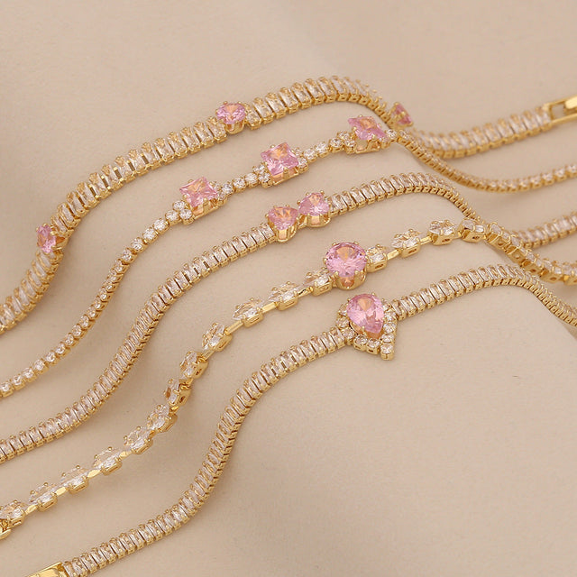 Fashionable OL Style Waterdrop and Geometric Shape Zircon Hand Chain for Women with Rhinestone Inlay
