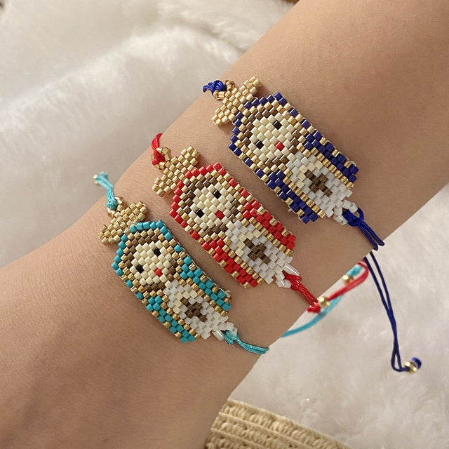 Handwoven Cartoon Character Glass Bracelet with Virgin Mary Design for Women