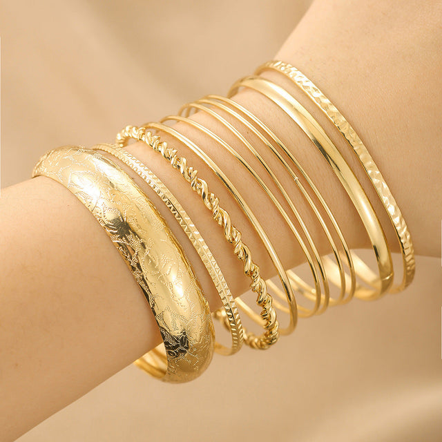 Bohemian Geometric Wave Pattern Polished Electroplated Alloy Bracelet Set for Men and Women