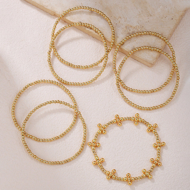 Fashionable Office Style Bohemian Multi-Layer Stretch Bracelet Set with Cross Charms Geometric Design CCB Material