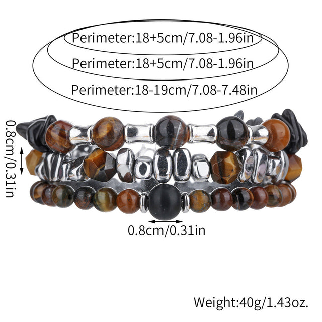 Geometric Hexagonal Black Obsidian and Tiger Eye Beaded Stretch Bracelet for Men Unisex Business Casual Fashion Accessory