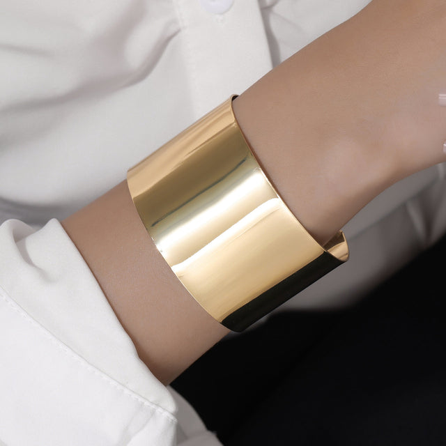 Minimalist Geometric Polished Open Bangle Bracelet for Women Made of Iron with Plated Finish