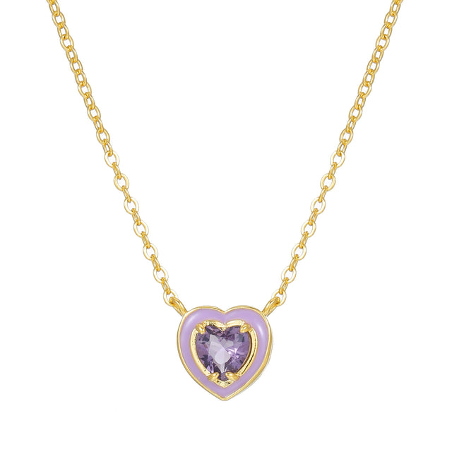 Elegant Minimalist Heart-Shaped Copper Necklace with Real Gold Plating and Cubic Zirconia Pendant on O-Chain for Women