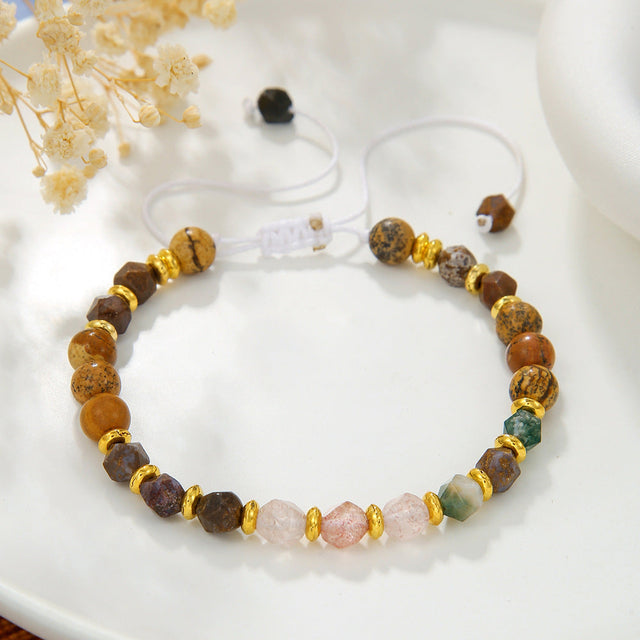 Handmade Bohemian Style Adjustable Beaded Bracelet for Women with Colorful Semi-Precious Stones and Geometric Round Beads