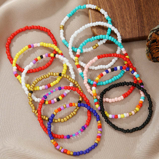 Fashionable Elastic Beaded Bracelet with Round Beads for Women and Men Minimalist Geometric Style Hand Jewelry