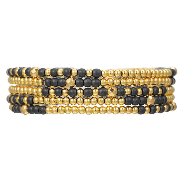 Bohemian Style Layered Beaded Bracelet for Women with Black Hematite Beads Handmade Multi-Strand Wristband