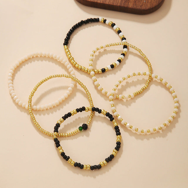 Bohemian Vacation Style Stackable Elastic Beaded Bracelet for Women with Glass Beads and Geometric Design