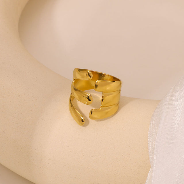 Asymmetrical Geometric Stainless Steel Ring with 18K Gold Plating for Women and Men