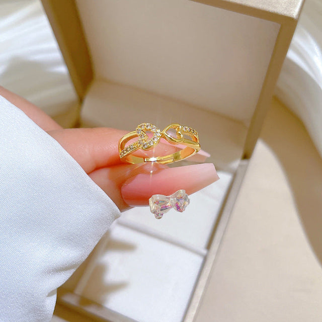 Minimalist Heart-Shaped Gold-Plated Brass Ring for Women with Crown Detail