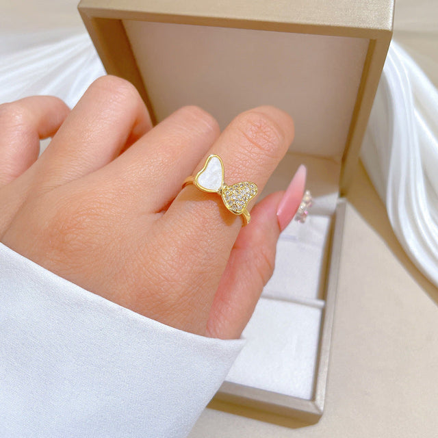 Kawaii Style Butterfly-Shaped Brass Ring with Gold Plating Adjustable Band for Women