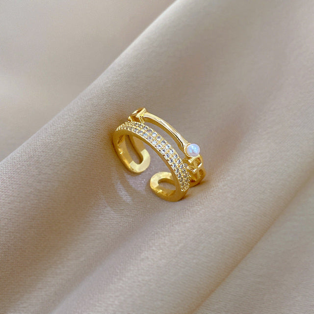Cartoon Style Crown-Shaped Brass Ring with Gold Plating Adjustable Open Band for Women