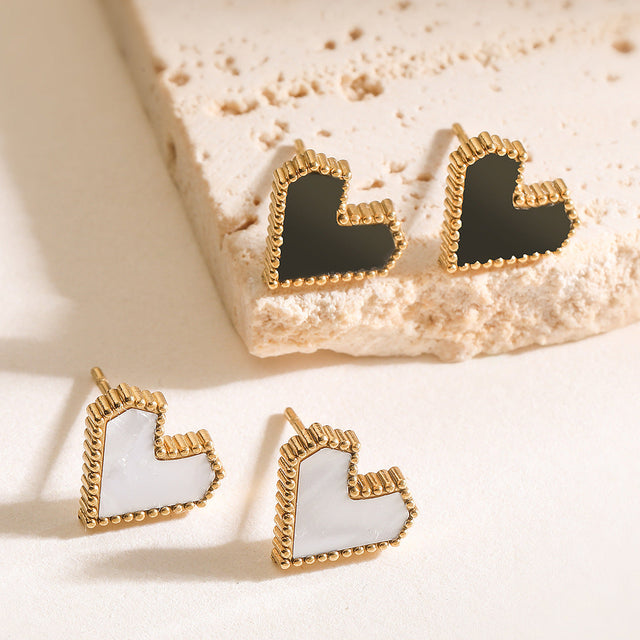 Fashion Minimalist Micro-Paved 18K Gold Plated Stainless Steel Heart Stud Earrings for Women