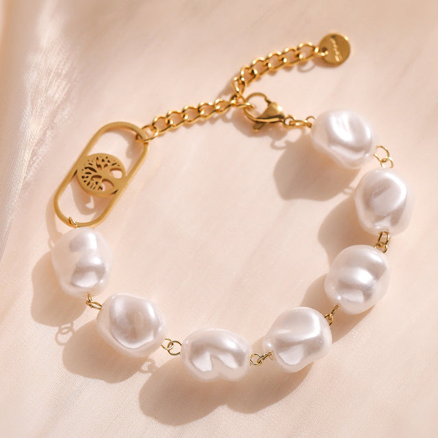 Baroque Style Geometric Stainless Steel Pearl Bracelet with Gold Plating for Women