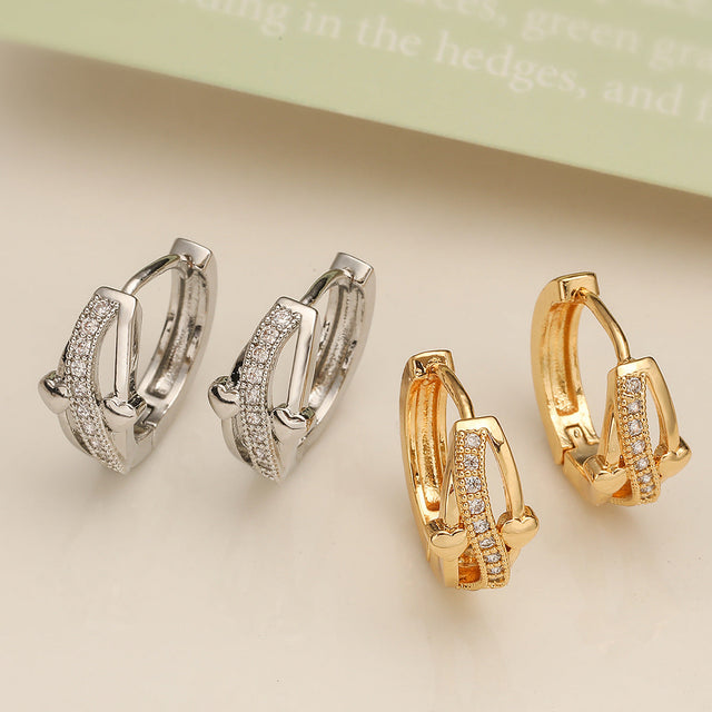 Geometric Copper Hoop Earrings with 18K Gold Plating and Zircon Inlay for Women, Vintage-Inspired Fashion Accessory