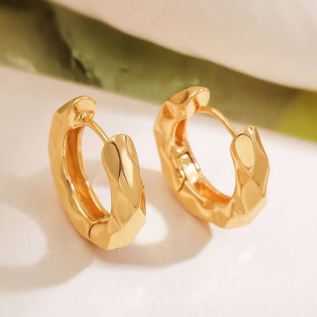 Geometric Vintage-Style Copper Hoop Earrings with Micro-Pave Detailing for Women