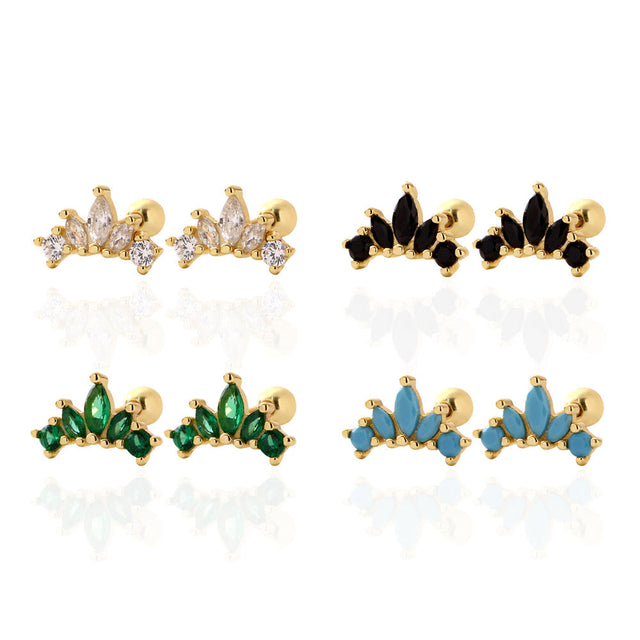 925 Sterling Silver Crown Cubic Zirconia Inlay Stud Earrings for Women