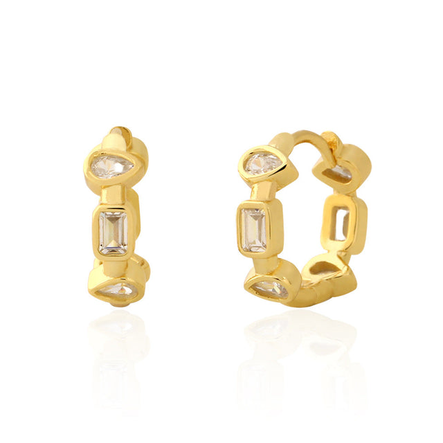 925 Sterling Silver Geometric Heart Cubic Zirconia Hoop Earrings for Women
