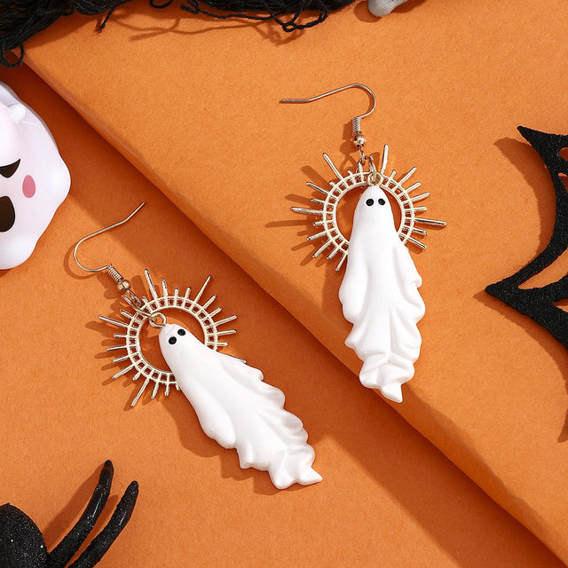 Bohemian Style Geometric Ghost Pendant Earrings in Alloy with Stainless Steel Posts