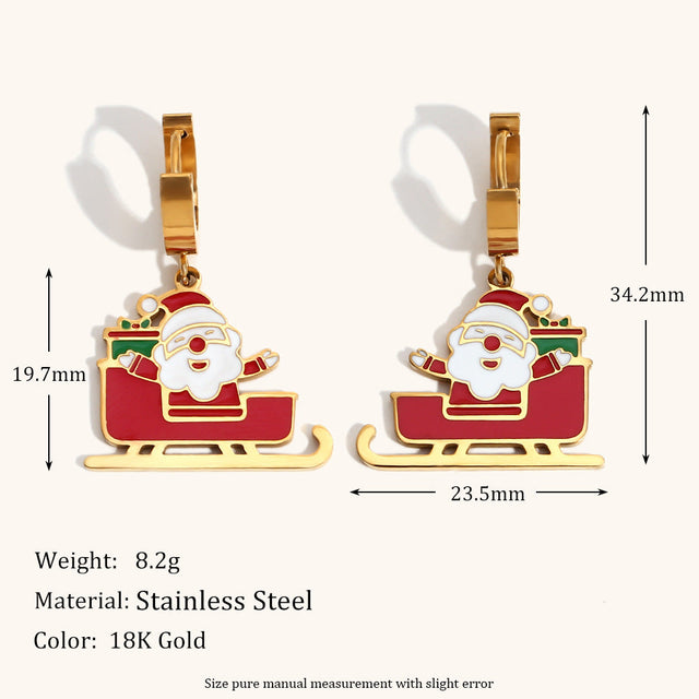 Cartoon Santa Claus Earrings for Women Stainless Steel Plated with 18K Gold Enamel Finish Holiday-Themed Fashion Jewelry