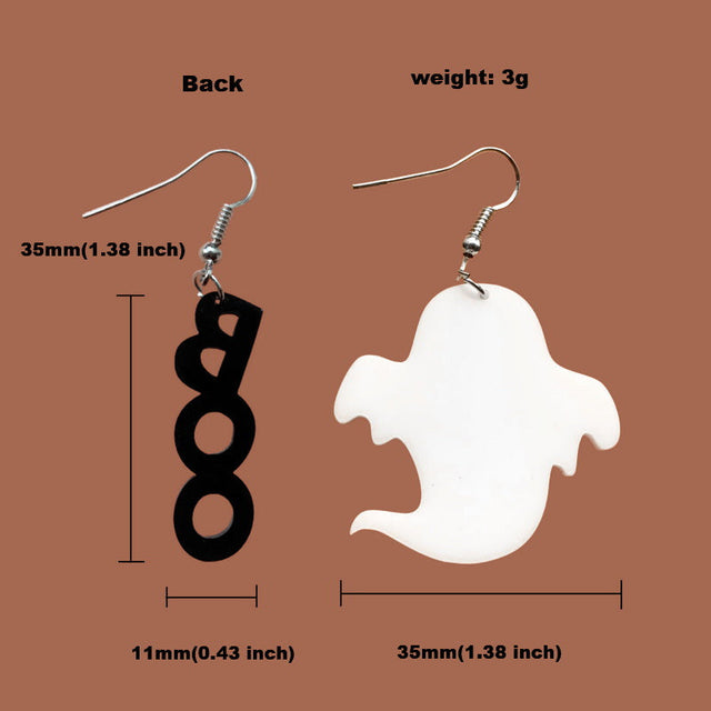 Cartoon Style Letter-Shaped Acrylic Halloween Boo Earrings for Women with Handmade Finish