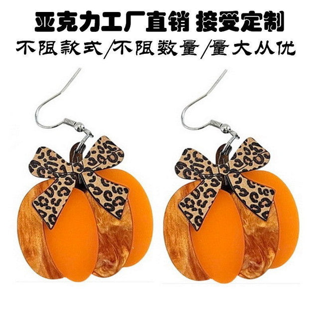 Cute Acrylic Pumpkin Bow Ear Studs for Women with Fruit and Fall Halloween Thanksgiving Theme