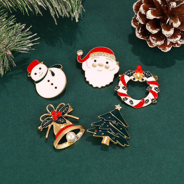 Christmas Pin with Enamel Snowman and Bell Design Alloy Brooch for Unisex Holiday Decoration