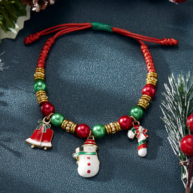Adjustable Handmade Christmas Bracelet with Santa and Snowflake Charms Alloy Geometric Design Festive Holiday Accessory