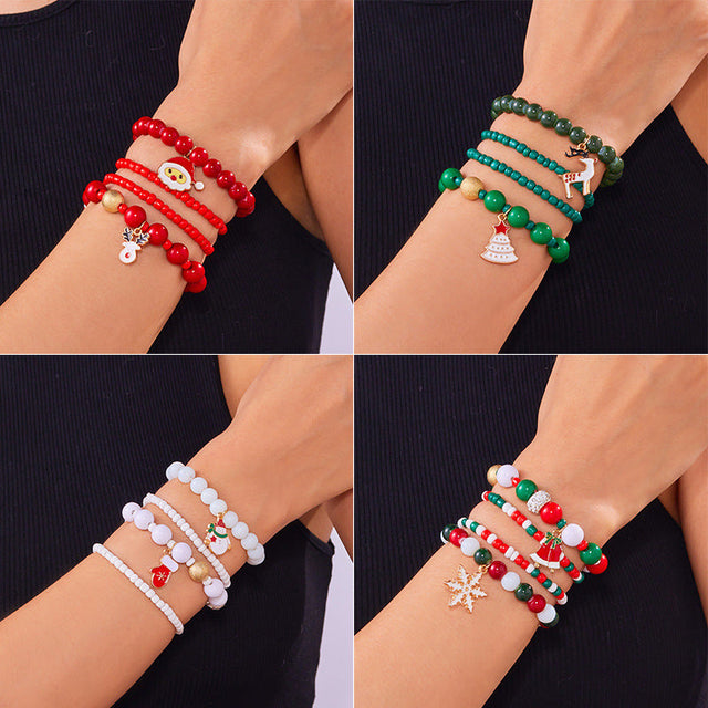 Cartoon Character Style Christmas Snowman and Santa Beaded Bracelet for Women in Zinc Alloy with Handmade Craftsmanship