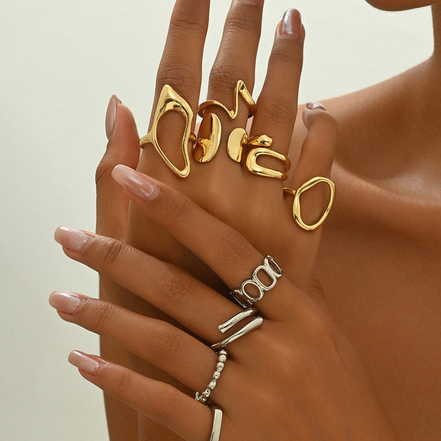 Adjustable Open Ring for Women Geometric Shape Zinc Alloy Plated Fashion Ring Minimalist Everyday Jewelry