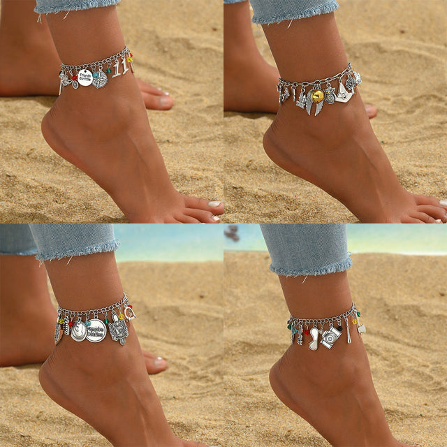 Geometric Axe Cassette Bicycle Anklet for Women Made of Zinc Alloy with Crystal Inlay