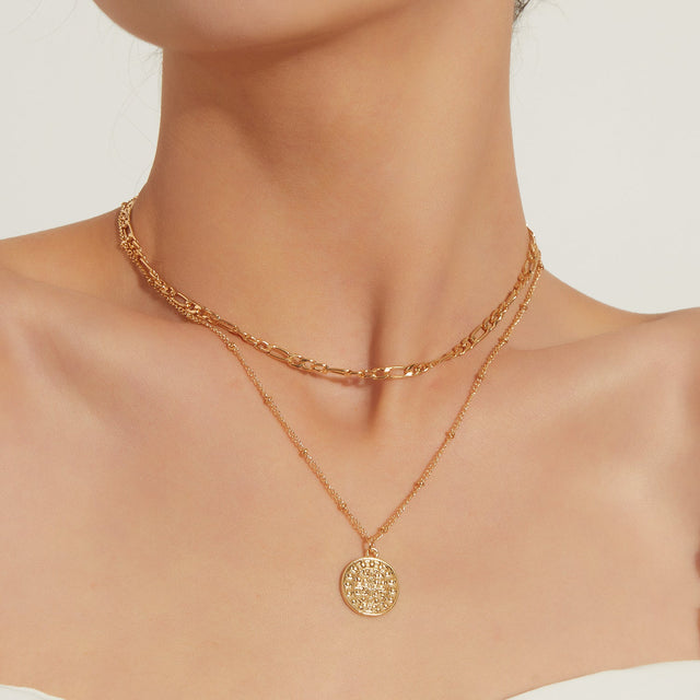 Chic Cross Pendant Necklace for Women with Geometric Design, Alloy Construction, Electroplated Finish, Double-Layered Delicate Chain