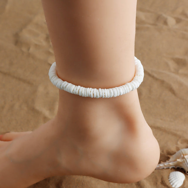 Bohemian Irregular Natural Puka Shell Anklet for Women with Alloy Chain and Handmade Beach Style Design