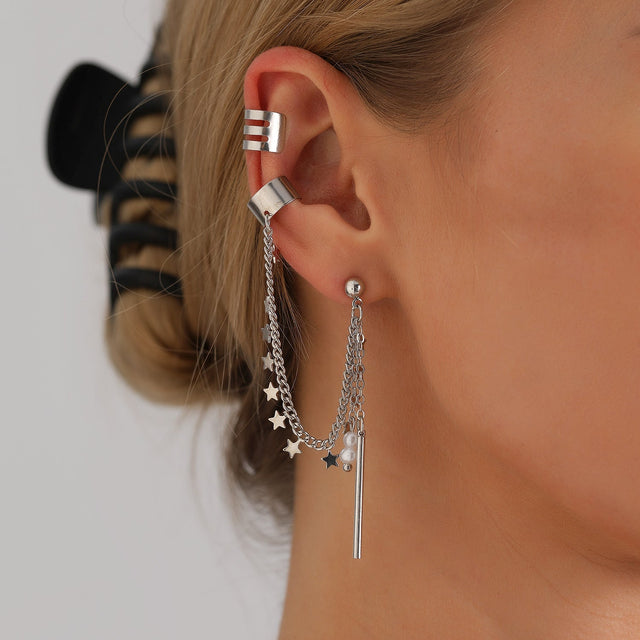 Fashionable Geometric Star-Shaped U-Style Ear Cuffs for Women Made of Alloy with Plated Finish