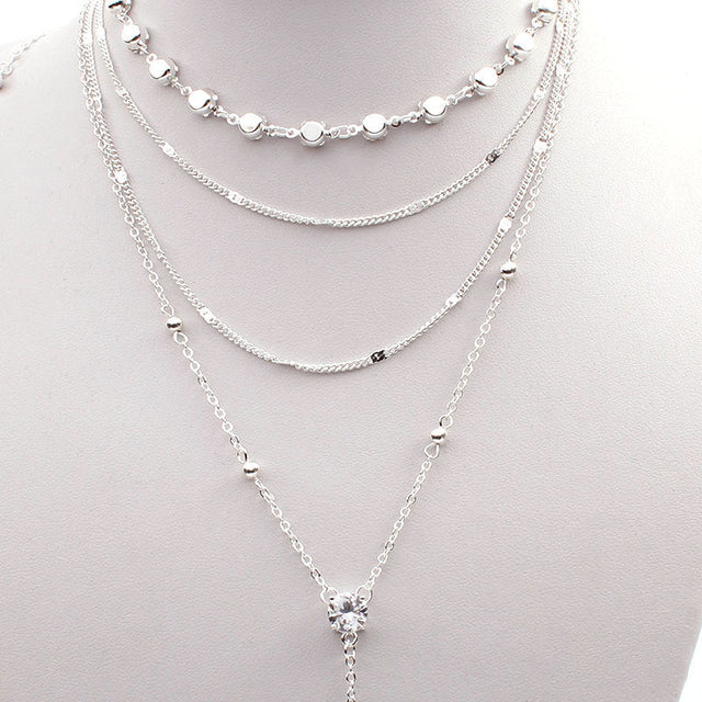 Alloy Geometric Y-Necklace with Rhinestone Accents