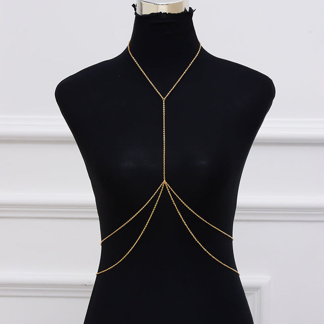 Double-Layer Fashion Body Chain for Women Alloy Plated Geometric Body Jewelry