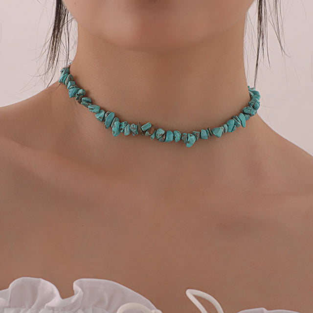 Women's Handmade Geometric Turquoise Necklace, Fishline Chain, Fashion Statement Jewelry, Bohemian Style