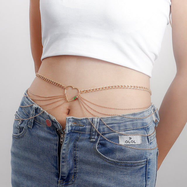 Bohemian Punk Multi-Layer Heart-Shaped Metal Body Chain with Enamel Coloring for Women