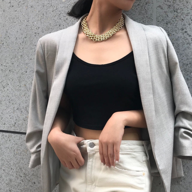 Bold Geometric Cross Pendant Necklace for Women - Electroplated Iron Wide Mesh Chain Statement Jewelry