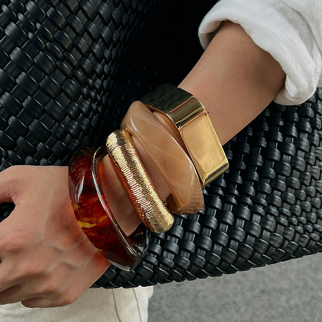 Bold Geometric Resin Bracelet with Glossy Finish and Colorful Swirl Pattern for Women