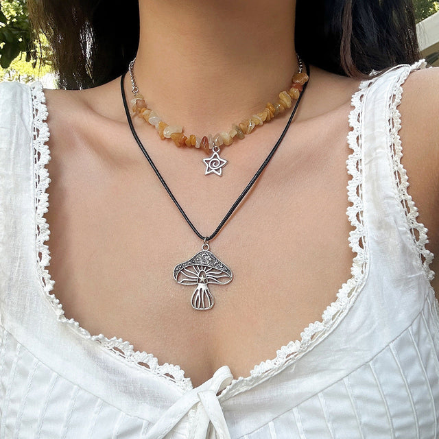 Bohemian Vintage Asymmetrical Turquoise Beaded Clavicle Necklace with Geometric Pendant in Alloy and Waxed Cotton Cord