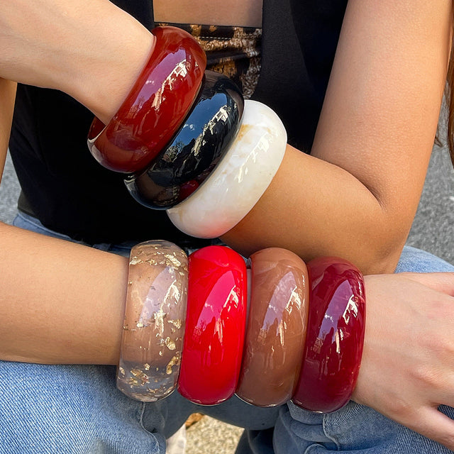 Exaggerated Geometric Acrylic Bracelet with Irregular Wide Band and Transparent Accent
