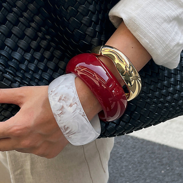 Geometric Irregular Wide Acrylic Bracelet for Women with Spring Clasp and Plated Finish