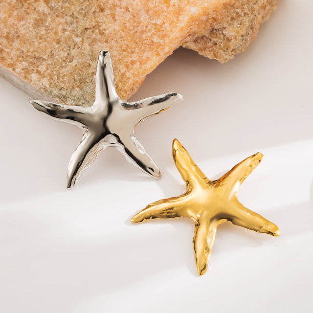 Exaggerated Starfish Brooch in Stainless Steel with Plating Finish for Women, Beach Vacation Style Accessory